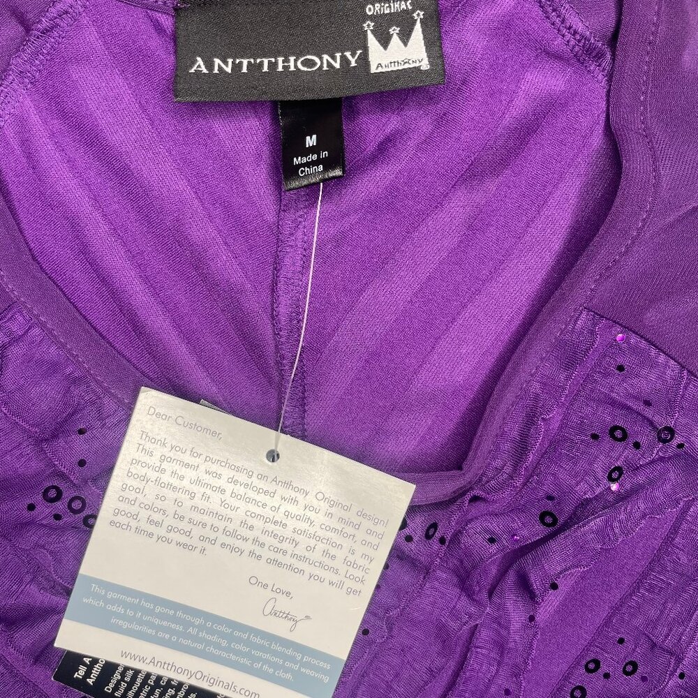 Antthony Originals Whimsigoth Purple Ruffle Mini Dress Sequin Sparkle Medium - Picture 9 of 12